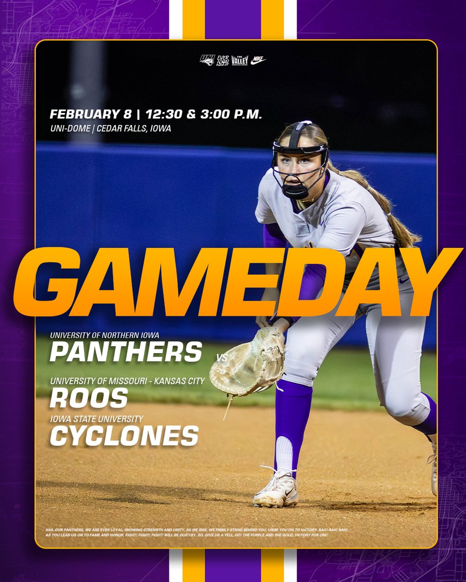 UNISoftball's tweet photo. Wrapping up the Doc Halverson!

🆚: Kansas City &amp; Iowa State
📍: Cedar Falls, Iowa
🏟️: UNI-Dome
⏰: 12:30 &amp; 3 p.m.
📺: (KC) https://t.co/503XsESLFd
📊: (KC) https://t.co/qZkloMkEsP
📺: (ISU) https://t.co/NnnTaSolEf
📊: (ISU) https://t.co/DevJYJfYrK

#EverLoyal | #1UNI https://t.co/a6ar8SGU85