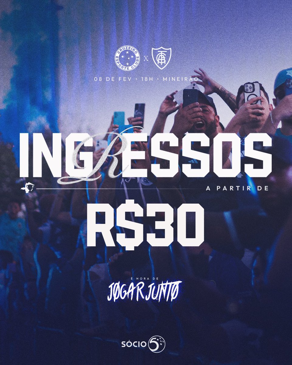 𝐁𝐨𝐫𝐚 𝐩𝐫𝐨 𝐌𝐢𝐧𝐞𝐢𝐫𝐚̃𝐨! 🏟️

Ainda dá tempo de você garantir seu ingresso para o jogo deste domingo e cantar o tempo inteiro! 🦊

𝗧𝗼𝗱𝗼𝘀 𝘀𝗼́𝗰𝗶𝗼𝘀: R$ 30 (todos os setores)
𝐍𝐚̃𝐨 𝐬𝐨́𝗰𝗶𝗼𝘀:
R$ 80 inteira / R$ 40 meia (Setores Amarelo e Laranja)
R$ 100