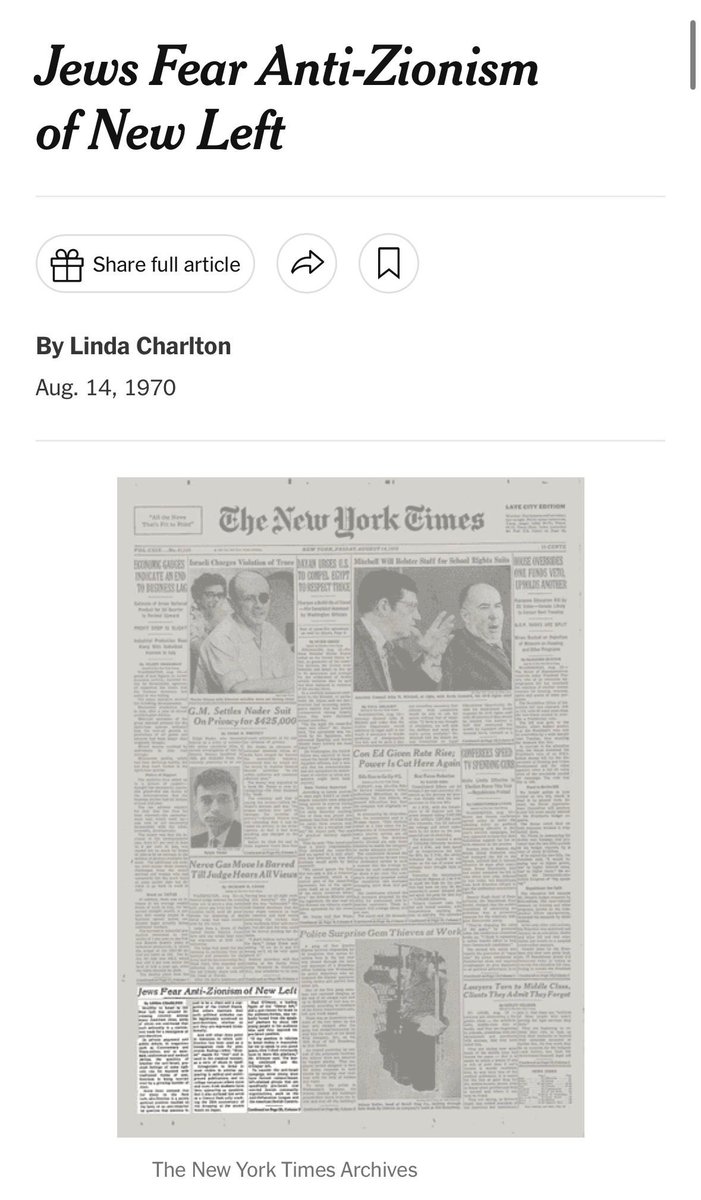Article in the New York Times from 1970 contains the entire existing discourse on antizionism and antisemitism. Jewish organizations have not advanced on this topic or done anything significant about antizionism in 50 years. 

Post 10/7, the dams have broken. It’s time for a