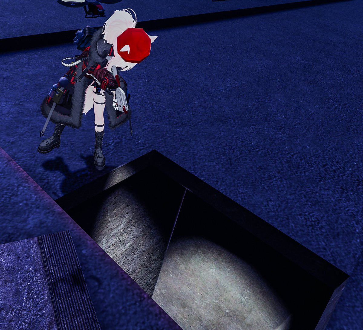 Scouting Mission-0151: I'm in the next area, looks like an abandoned neighborhood. I found this sewer hole, I think this is the trail i was looking for, going to pursue.

#SlashCoVR #VRChat