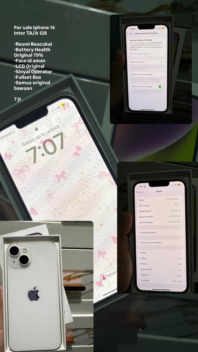 markhple_'s tweet photo. For sale iphone 14 128GB beacukai

- fullset box
- bh 79%
- all part original
- free charger u green
- lok semarang

7 jt

#wtsiphone #jualiphone #iphone14 #zonauang https://t.co/K6N0JpMvhw