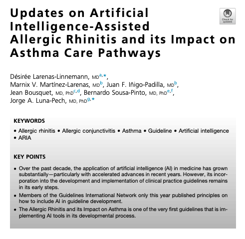 ARIAGuideline's tweet image. Updates on #Artificial #Intelligence-Assisted #Allergic #Rhinitis and its Impact on #Asthma Care Pathways. sciencedirect.com/science/articl…