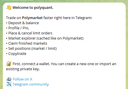 polyquant_labs's tweet photo. polyquant v2.0 is live

We’re no longer just analyzing @Polymarket  events.

polyquant is now a full trading terminal inside Telegram:
• instant, convenient execution
• built-in wallet & balance
• market & limit orders
• portfolio & PnL
• copytrade

We’re also actively expanding our arbitrage scanner direction

From analysis → to execution → in one interface.

Docs: https://t.co/OkhB2um3Kw

@PolymarketBuild