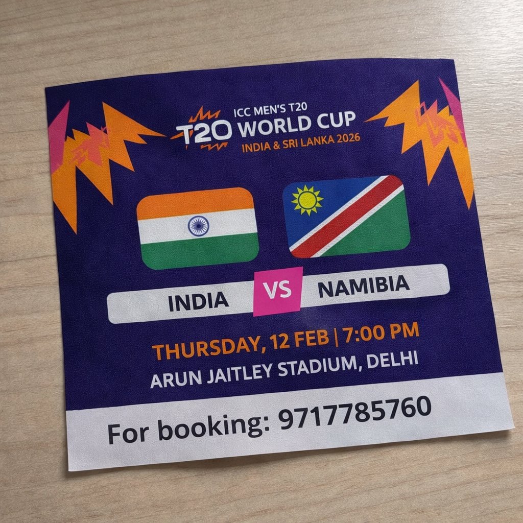 ICC MEN'S T20 WORLD CUP 2026
India Vs Namibia
Delhi
Arun jaitley stadium 
Tickets available 
Starting from 1000 to 2500
All stands
DM to book 

#indvsusa #indvsnamibia #T20WorldCup #ICCT20WORLDCUP #indvspak #engvsnep #afgvsnz #nzvsafg #tickets #AFGvsNZ #icct20worldcup2026