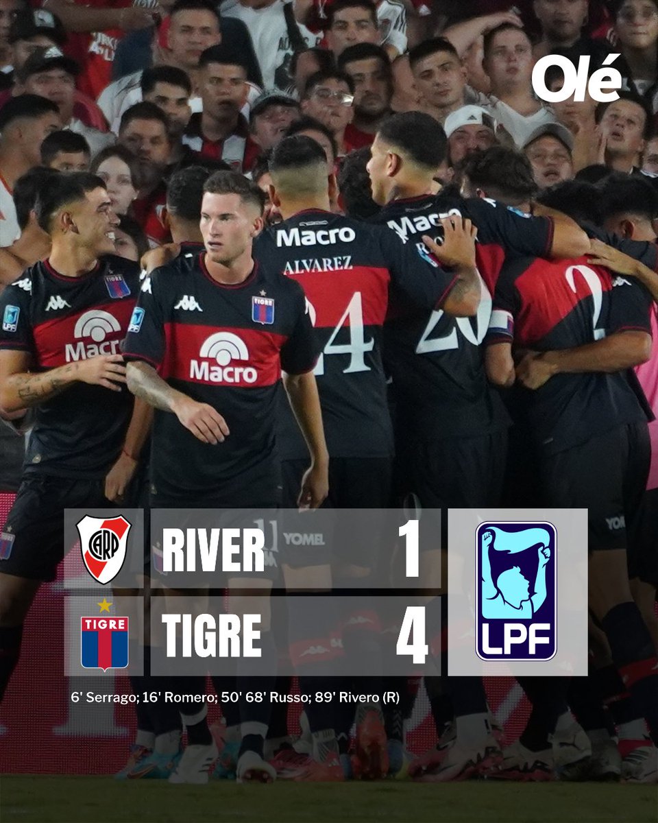 🐔❗ ريفر وليلة للنسيان: تيغري يسحق ريفر بليت في ملعب مونومنتال

🐯🔝 بأهداف من سيراجو، روميرو، وروسو، حقق تيغري فوزًا ساحقًا على ريفر بليت بنتيجة 4-1!

🟥 طُرد فاوستو فيرا في الشوط الثاني