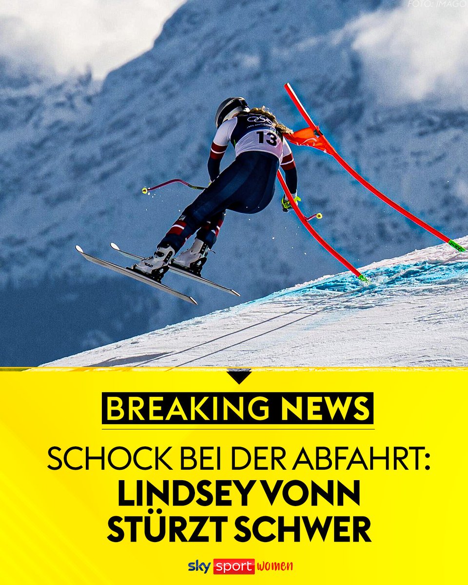 Ganz schlimme Bilder bei der Abfahrt der Frauen.😔 Lindsey Vonn stürzte bei der Abfahrt in Cortina d'Ampezzo am Sonntag an der ersten kritischen Stelle. Vonn, die auf der Olimpia delle Tofane mit einem Kreuzbandriss an den Start gegangen war, schrie und blieb im Schnee liegen.
