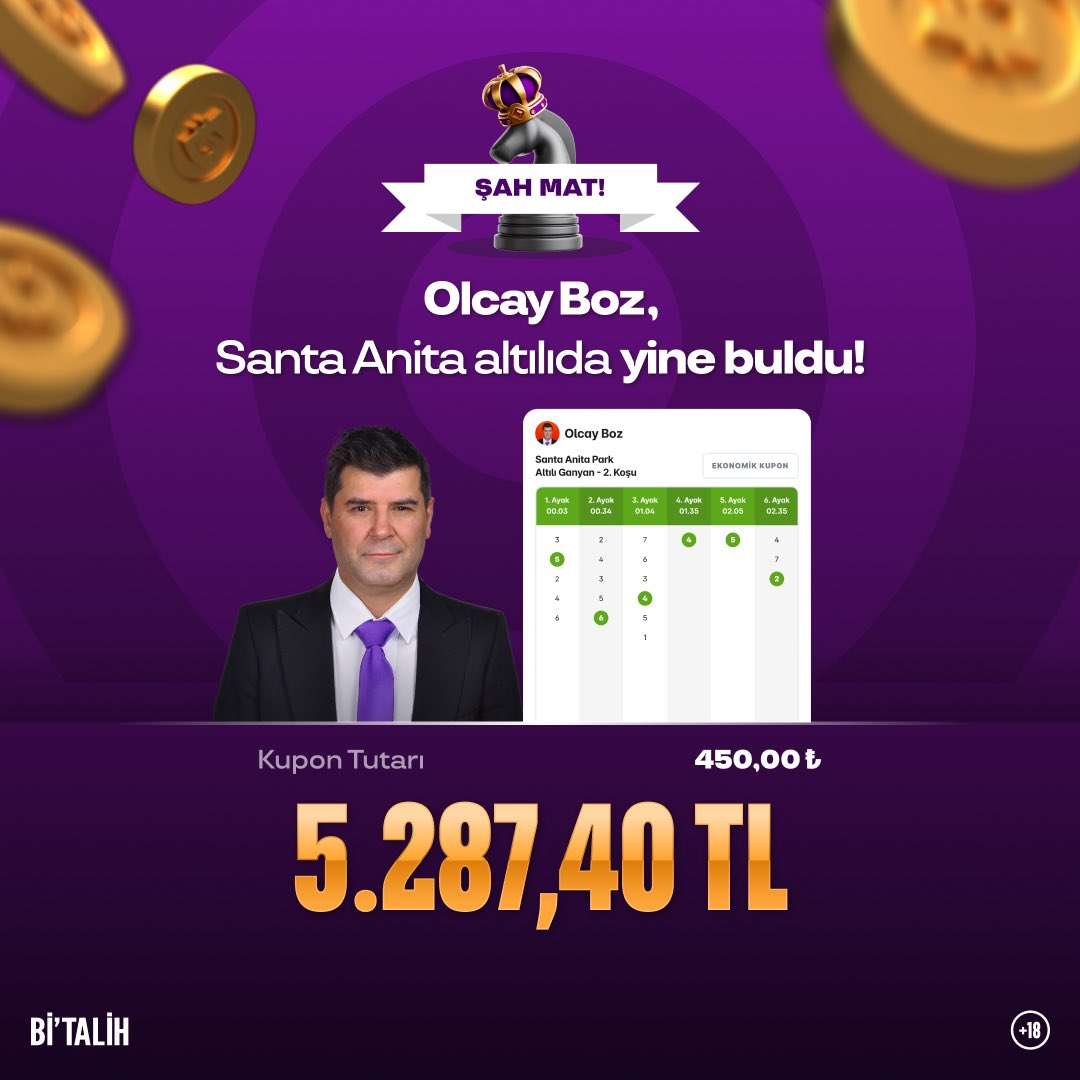 Olcay Boz YİNE BULDU! 🚀

💰 <a href="/kingscorpion198/">OLCAY BOZ</a>’in Santa Anita Park ABD 6'lı Ganyan hazır kuponu 5.287,40 TL kazandırdı!

📲 bit.ly/4bZuuxE