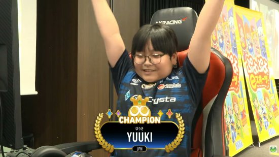 10 year old Yuuki, also known as "the kid who destroys grown ups at Puyo Puyo while cuddling a giant Carbuncle plush" is now the worldwide Puyo Puyo championship title holder. 
I knew my GOAT could do it.