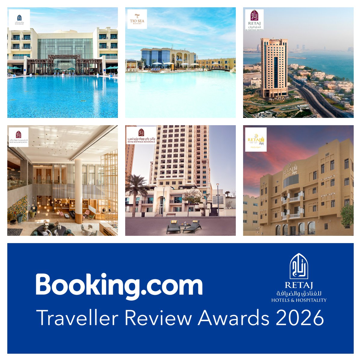 Retajhotels's tweet photo. رتاج للفنادق والضيافة تحصد 6 جوائز "جوائز تقييم المسافرين 2026" من بوكينج دوت كوم
ضيافة.
Retaj Hotels &amp; Hospitality Wins 6 "Traveller Review Awards 2026" from https://t.co/EDKFhBiCnE
#RetajHotels #travellerreviewawards2026 #BookingCom #ExcellenceInHospitality
@bookingcom https://t.co/ZyeExIAz6r