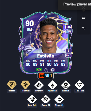 Coach_Venny's tweet photo. Estêvão 🔥

Looking for a CAM option in the FS EVO? Here you go

Playstyles:
🔹 Finesse Shot +
🔹 Technical +
🔹 Incisive Pass
🔹 Tiki Taka
🔹 Low Driven
🔹 Pinged Pass

Optional: give him CAM roles if you want — but no roles cam >. Can be 5★ skills or 5★ WF, your choice.
#FC26 https://t.co/Z6QYqWJlLK