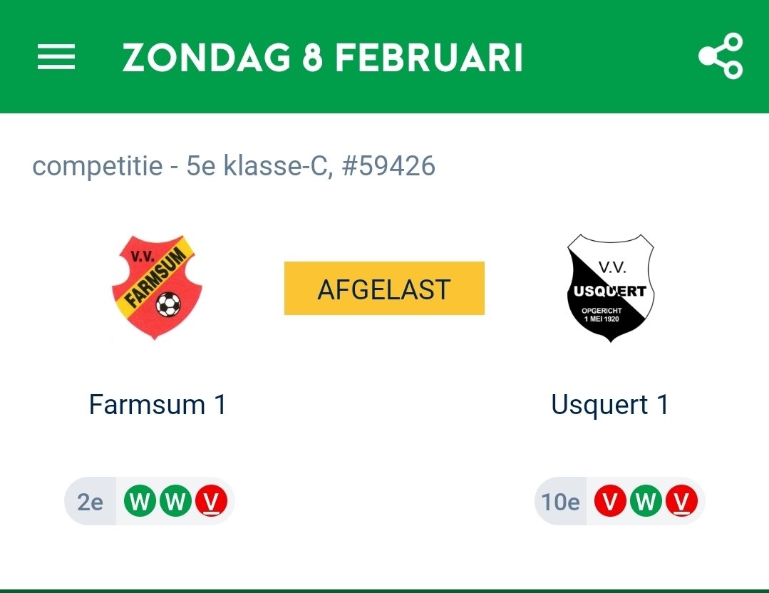 De thuiswedstrijd die vanmiddag gepland stond tegen <a href="/vvusquert/">v.v. Usquert</a> is afgelast