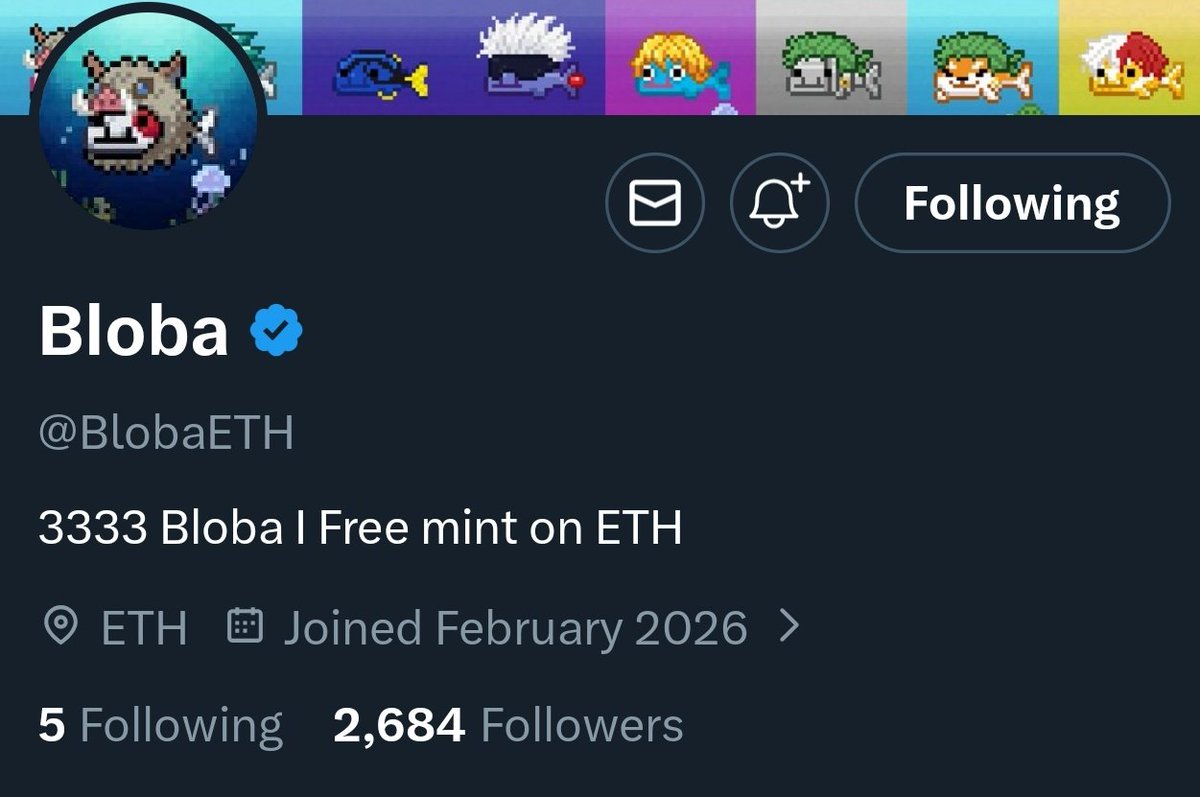 Alpha call <a href="/BlobaETH/">Bloba</a> 

3,333 unique pixel-art blobfish NFTs
A growth focused community built on ETH Inspired by memes and anime culture. 

Just engage with this tweet. Giveaway coming soon!