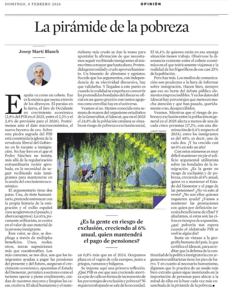 Els arguments que han impulsat les fronteres obertes i la immigració a l'engròs comencen a fallar per la base. Molt bon article de <a href="/JosepMartBlanch/">Josep Martí Blanch</a> a <a href="/LaVanguardia/">La Vanguardia</a>.