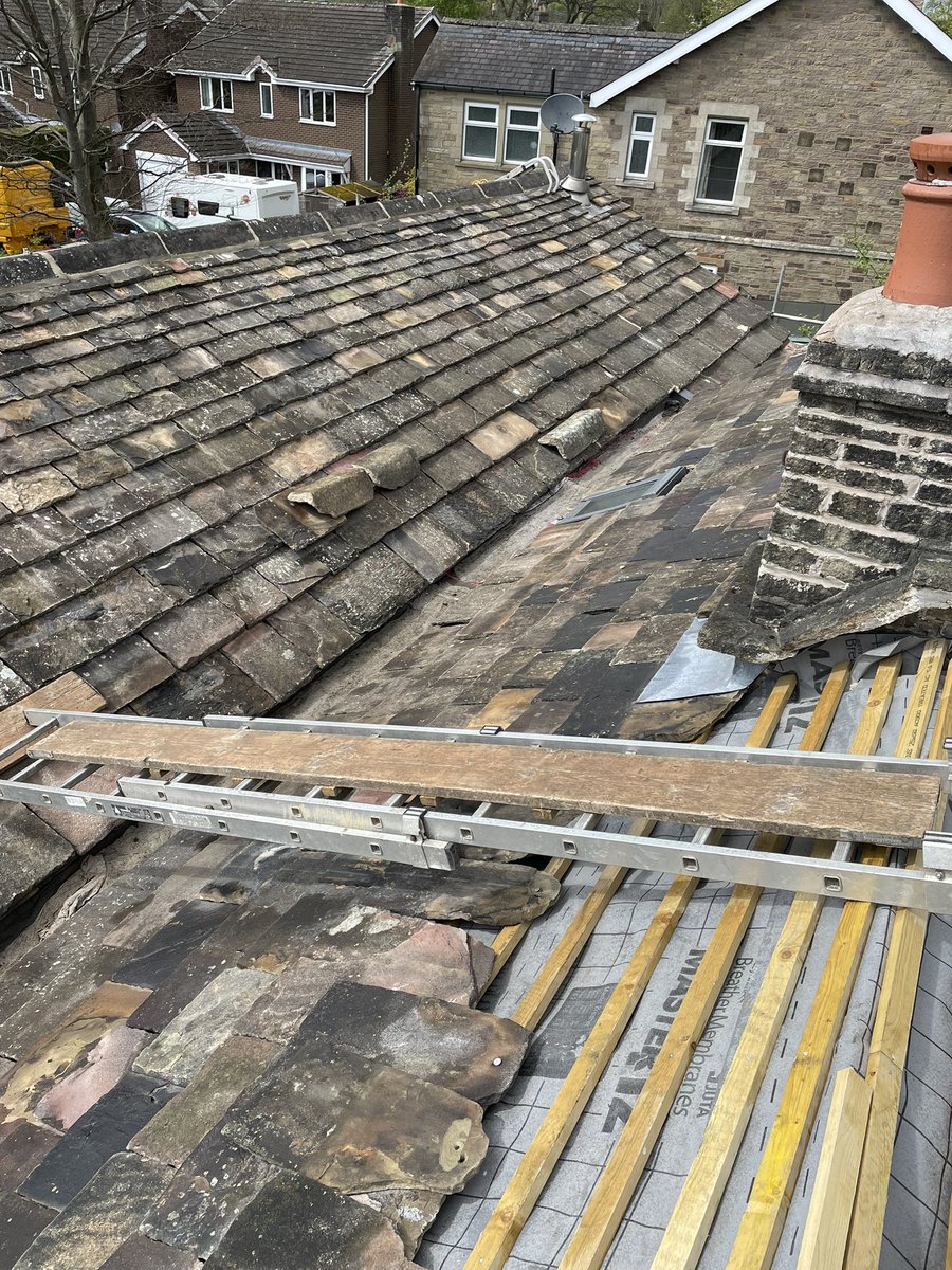 Beautiful stone slate going back on. #Derbyshire #roofing
