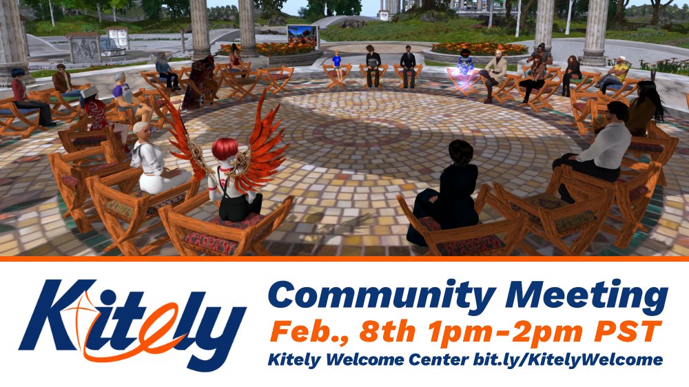 Please join us for our weekly <a href="/Kitely/">Ilan Tochner</a> Community Meeting on Sun., Feb. 8th at 1 PM Grid Time. Meet new friends, learn what's new, share &amp; ask questions. Everyone is welcome! We hope to see you there! 👋        

TP to Welcome Center: bit.ly/KitelyWelcome 

#opensim #hypergrid