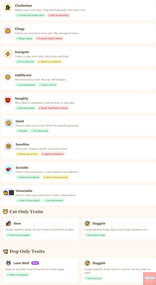 heartopia_fess's tweet image. !hato Siapa tau ada yg butuh informasi seputar macam-macam traits pet. Kalian sendiri nge-favorite traits pet yang mana? Kasih alasannya. Sender sbg player sibuk fokus naikin lvl hobby, utk sekarang ini suka yg Slow + Slugish.