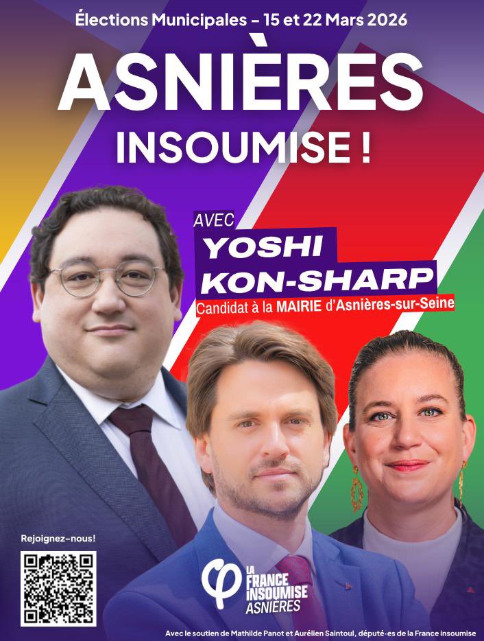 Suite à plusieurs mois de travail de terrain, nous sommes en ordre de marche pour les #Municipales2026 à #Asnières, derrière notre tête de liste Yoshi Kon-Sharp ancien président d’une association asnièroise.

#AsnièresInsoumise #AvecYoshi