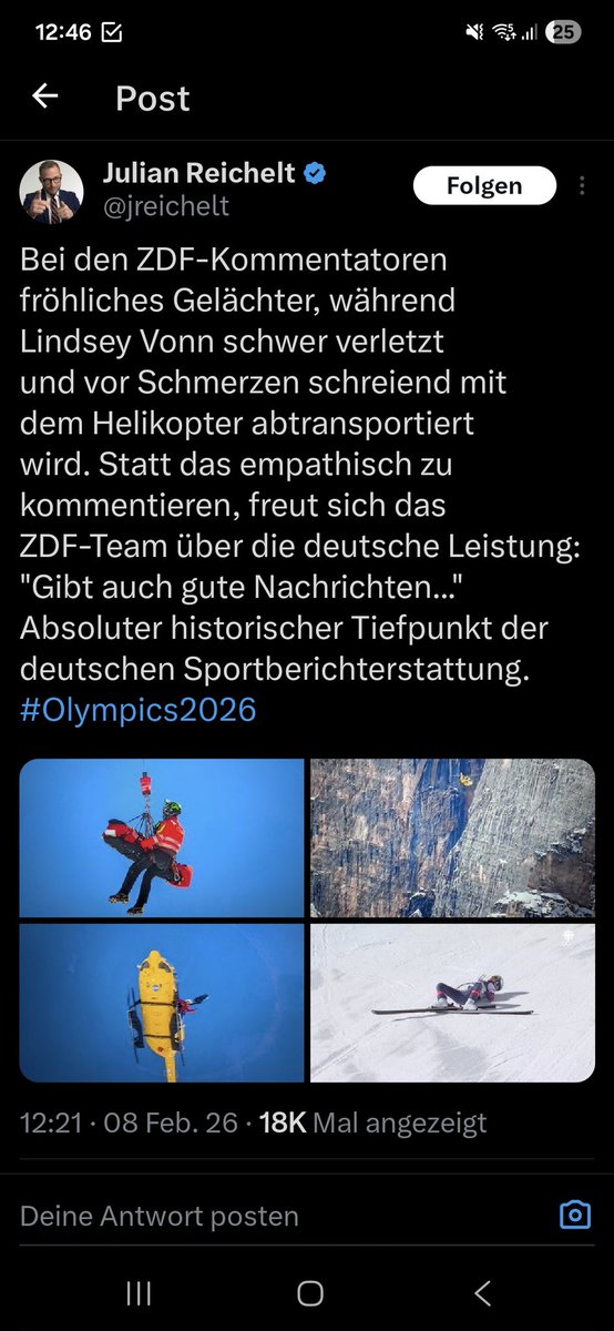 ChristophSGE's tweet image. Der Typ hat so einen Dachschaden! Sowohl im Live-TV, als auch im Livestream haben jeweils die Kommentatoren anständig und legitim reagiert &amp;amp; kommentiert. Der Tiefpunkt liegt bei Reichelt, der alles verdreht, nur um die Empörung zu füttern. #zdf #vonn #Olympics2026