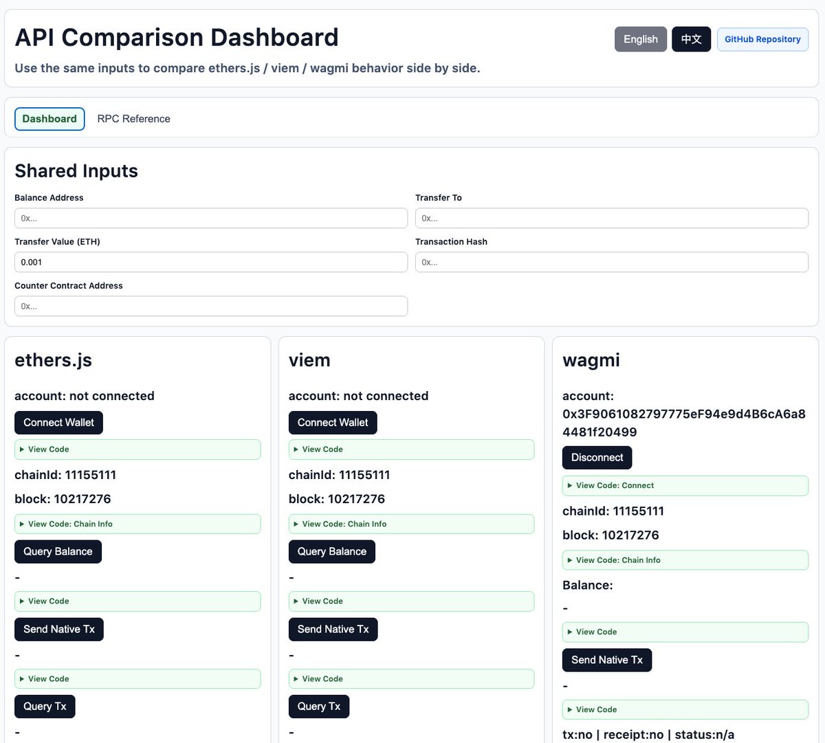 0xZengineer's tweet photo. 🚀 Just shipped TriRPC-Lab – a side-by-side playground for ethers.js, viem, and wagmi!

✨ Features:
Quick RPC reference guide
Interactive edit-and-run snippets
Instant execution results
Zero setup needed

Try it live: https://t.co/FxxHBwGI5D
#buildinpublic #web3 #ethereum https://t.co/GY21Cp7MVZ