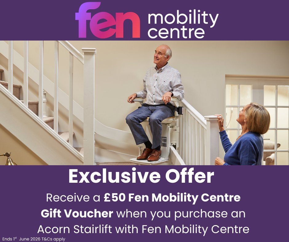 fenmobility's tweet photo. Buy an Acorn Stairlift through Fen Mobility centre and get a £50 Fen Mobility Centre gift voucher to spend in-store. A small extra to support safer, easier living at home. https://t.co/VA5QYR9eW7 #FenMobility #HomeSafety https://t.co/UKDccbeyps