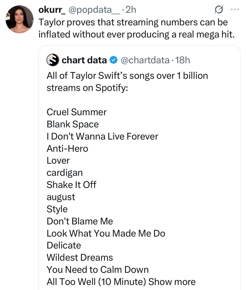 If spotify streams, album sales, and chart success don’t define hits then what’s the measurement for it? Twitter vibes?