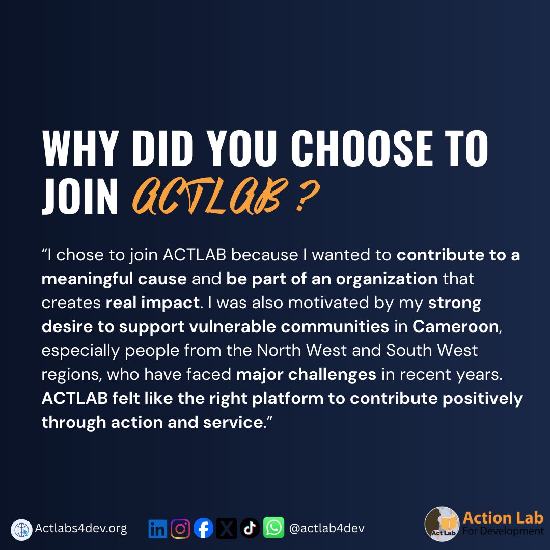 ActLab4Dev's tweet photo. For this week’s #SpotlightSunday, we would like to limelight one of our Digital Advocacy and Project Support Volunteers, Vianney Mfetie Mfochingoue (@AKN_VBL). 
Click through to find out more about Vianney’s experiences, achievements and goals as an ACTLAB volunteer! https://t.co/SWavGVrIAq