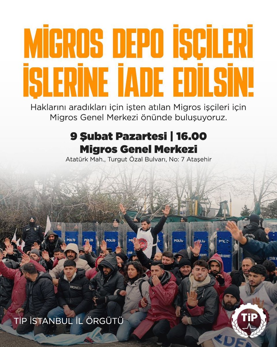 Daha iyi çalışma koşulları talep ettikleri için işten çıkarılan Migros işçilerinin işe geri alınması ve haklarının tanınması için Migros Genel Merkezi önünde bir araya geliyoruz.

Hakkını arayan işçilerin yanında duruyor, Migros’a çağrımızı yineliyoruz:
İşçilerin sesini duyun,
