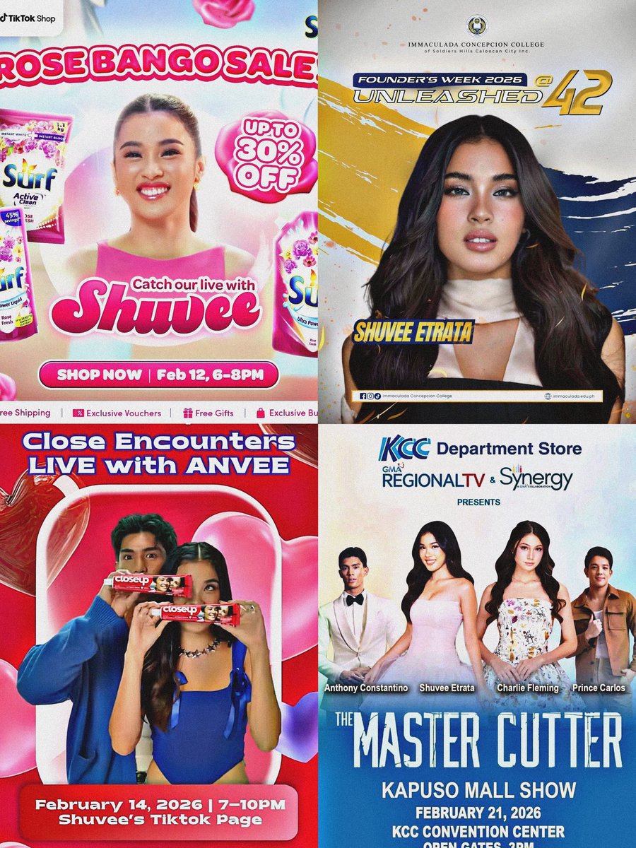 SHUVEE “BOOKED AND BUSY” ETRATA

12 - Surf Live 
13 - ICCC Foundation Week
14 - Close Up Live
21 - KCC Gensan Mall Show

saamin ka muna makipag valentines date shuvs hahaha