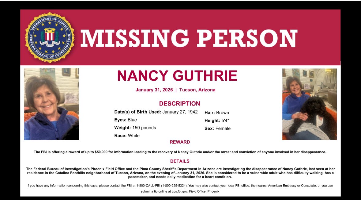 mikerreports's tweet image. Good morning. 

New last night in Nancy Guthrie’s disappearance: The ransom demand for Savannah Guthrie’s mom is $6M, according to a local news outlet that received it