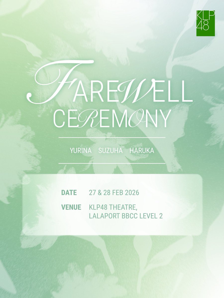 KLP48 Yurina, Haruka and Suzuha to hold their Farewell Ceremony on February 28th. 

Due to scheduling conflicts in Japan, Cocoa will not attend.