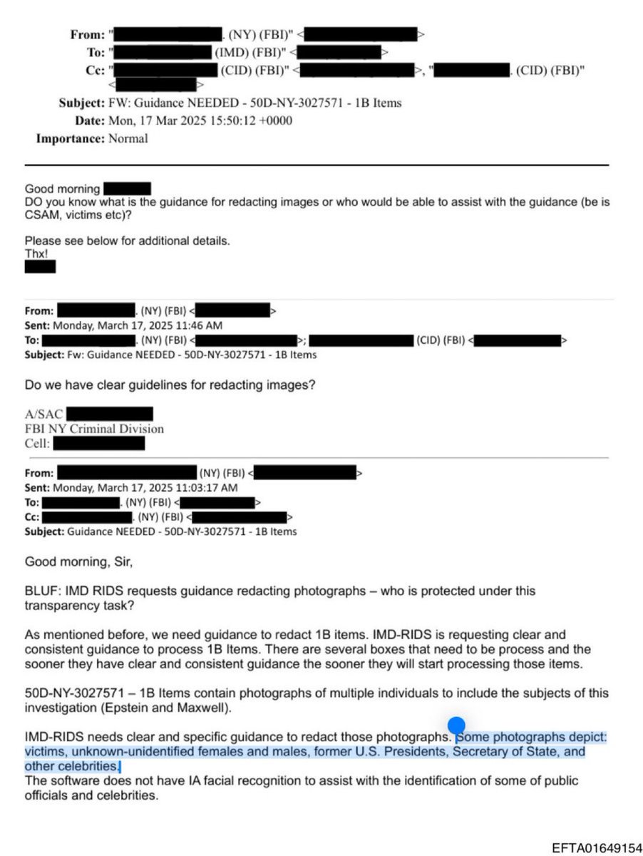 BenSwann_'s tweet image. On one hand Kash Patel and Dan Bongino tried to convince the public that there was nothing to see in the Epstein files, or that they didn’t even exist. And yet… FBI in March 2025 was trying to figure out how to redact some of the most powerful people in those files.