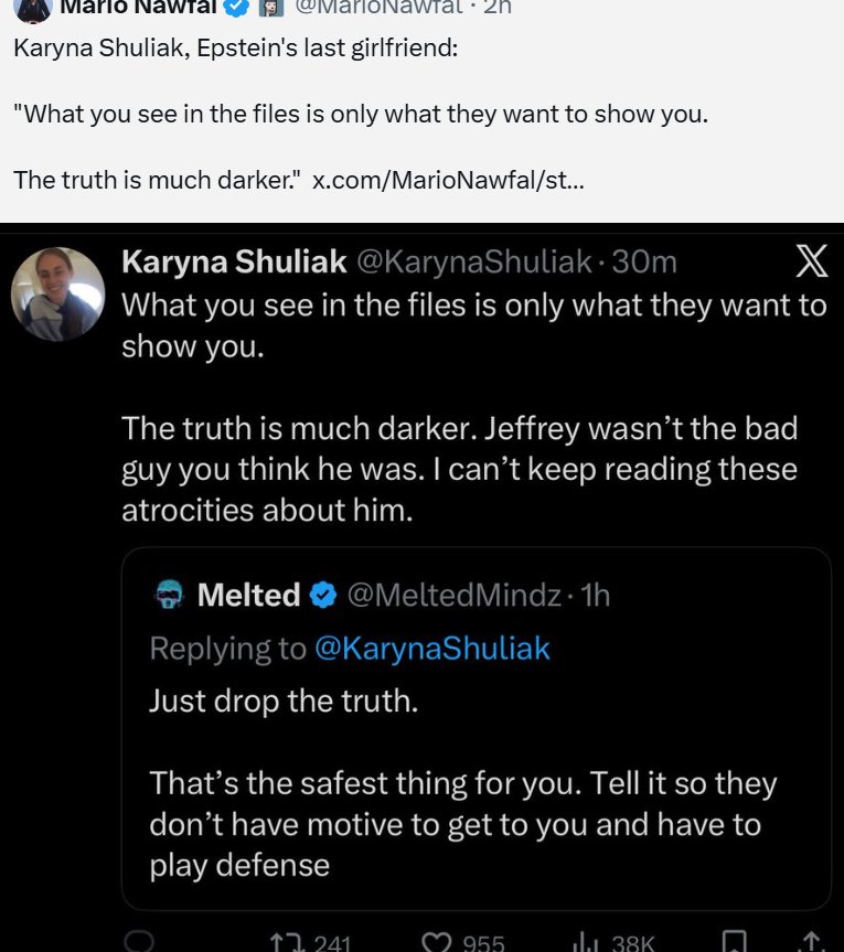 $KARYNA

ca:3GKvD6Fbj19HKnKdJJboMSZM1Mt9MZeehPGcq1DHBAGS

nfa-Karyna Shuliak—Epstein's last GF, Belarusian dentist, named primary beneficiary in DOJ docs (~$100M+ in cash, diamonds, properties).

Now on X, says Epstein was innocent, framed by powerful forces; she has hidden