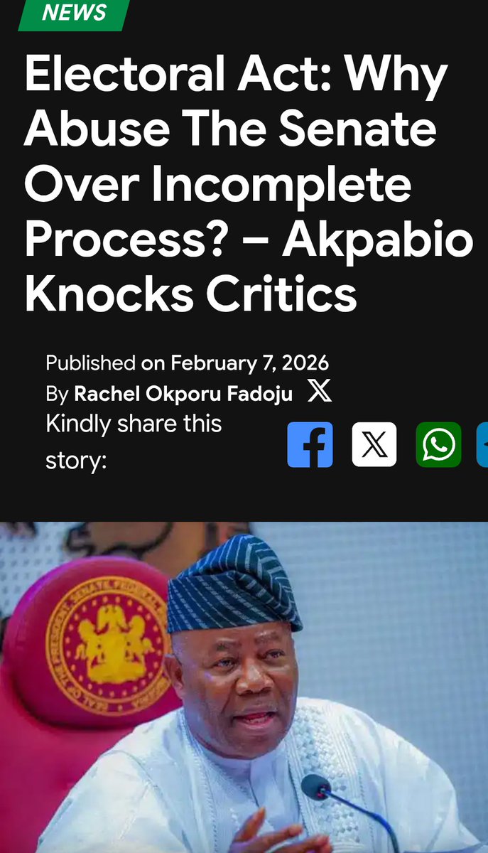 SabinaNkiru's tweet photo. Akpabio said the Senate are yet to finish the process of passing the Electoral Amendment Bill so complaints and protest are unripe for now.

In that speech Akpabio made it clear that he considers Nigeria incapable of transmitting election results in real time due to poor electricity and network.

When the Senate under Akpabio's leadership passed the bill increasing electricity tariff they did not consider that Nigerians are yet to enjoy sufficient supply of electricity.

When they were buying yacht and building billions of naira worth of mansion for the VP they did not remember that Nigeria needed to have sufficient supply of electricity.

Akpabio should know that the time to give Nigerians good governance is now.  Everything necessary to entrench electoral integrity and uphold the will of the people in electing their leaders must be done now.

No excuses. We mount. #OccupyNASS2026.