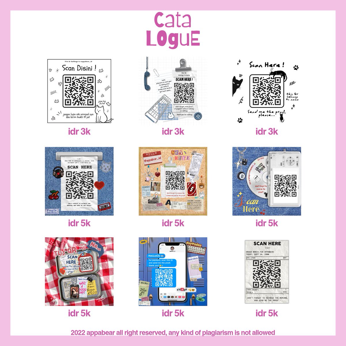 hai, lagi cari qris deco? 🧸🥢
aku open qr deco nih!
💰 3.000 - 5.000
🎨 pengerjaan fast (rush no fee)
🧺 avail all e-wallet
☎️ wa.me/6289687601329
🛒 t.me/cataloguebyapp…
#zonauang