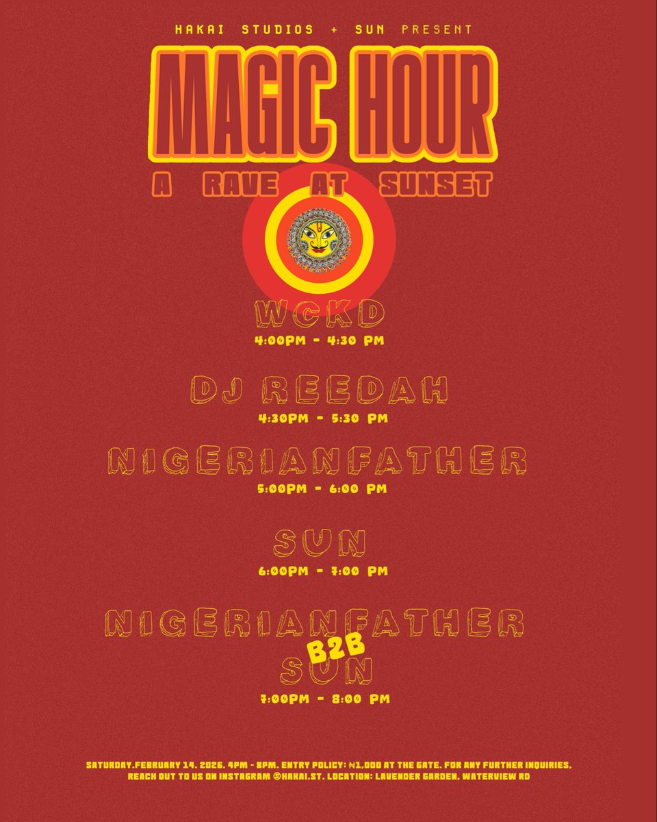 Hakai_st's tweet photo. MAGIC HOUR: February 14th, Saturday. Ilorin. 4pm - 8pm, Come Dance With Us🪩🌕 https://t.co/LDCMwd0i6M