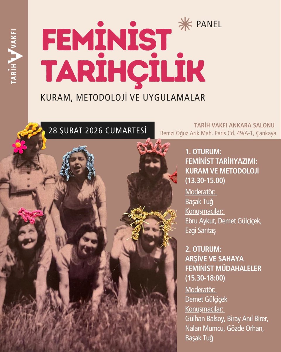 Tarih Vakfı Ankara sizi 8 Mart Dünya Kadınlar Günü vesilesiyle düzenlediği Feminist Tarihyazımı paneline bekliyor! Feminist tarihyazımında kuram, metodoloji ve uygulamaları tartışacağımız panele konuyla ilgilenenleri bekliyoruz. <a href="/ToplumsalTarih/">Tarih Vakfı/ Toplumsal Tarih</a>