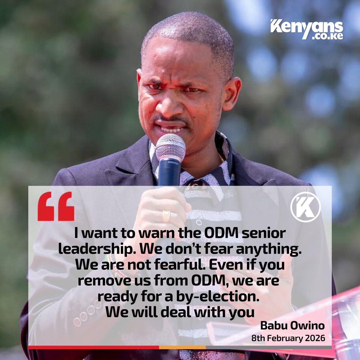 Kenyans's tweet image. I want to warn the ODM senior leadership. We will deal with you - Babu Owino