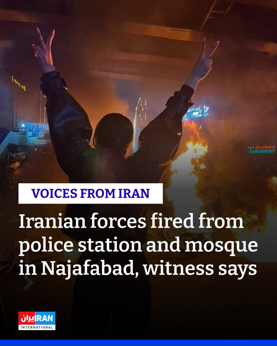 IranIntl_En's tweet image. An eyewitness has described what he called an organized and deadly crackdown on protesters in the city of Najafabad in Iran’s Isfahan province, saying security forces opened fire on crowds from both a police station and a mosque.

In an audio message sent to Iran International on…