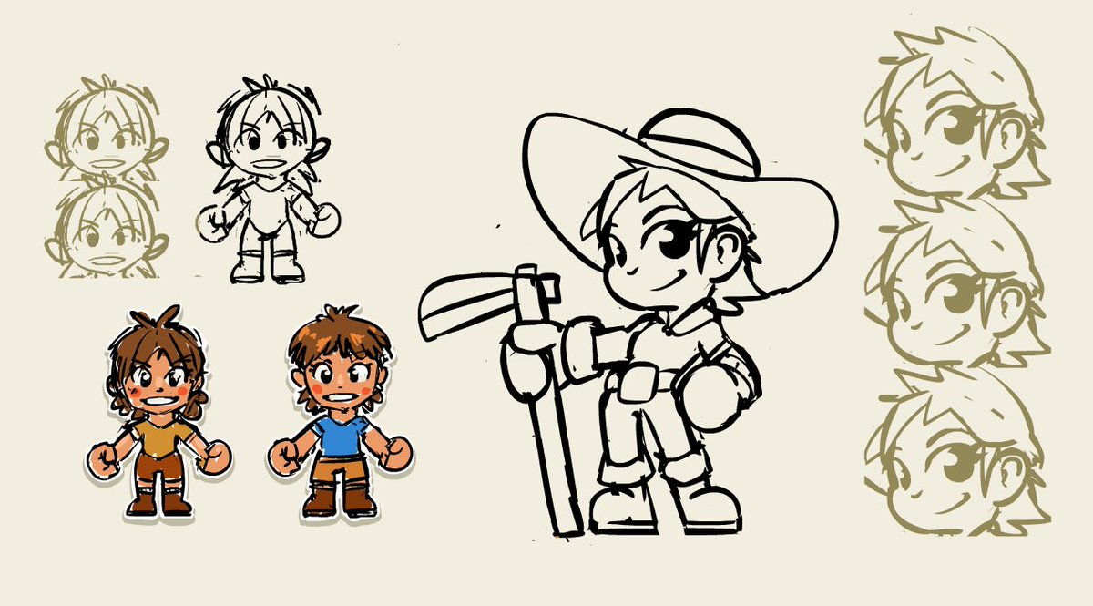 Sketch of a farmer. 2.5 heads tall. Yesterday's design was 2 heads, I guess. Thinking about trying to find something in between the two.