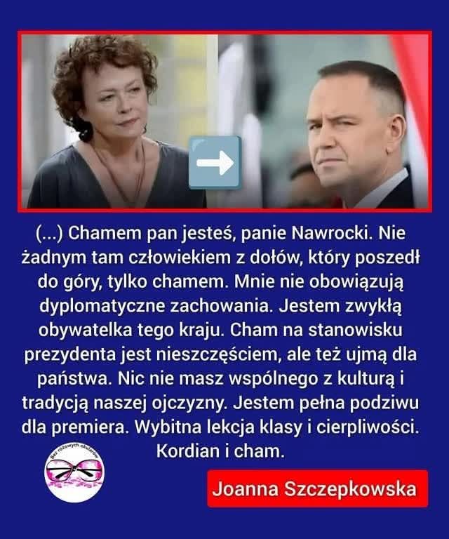 Macie takie samo zdanie co nasza wybitna aktorka Joanna Szczepkowski?

To zróbcie hałas.

Lajk i udostępnianie.