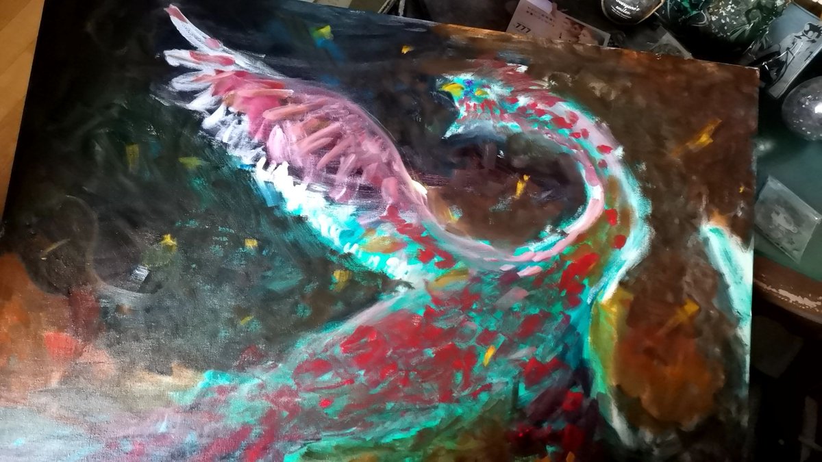 EllMz7's tweet photo. 緑の下地に赤を塗り重ねて鮮やかさを出しました！
グループ展に出品する絵の一つです。
ぜひ、見に来てください！！

2026年2月26日〜3月1日
atelier Linden https://t.co/xNtDnDRsVi