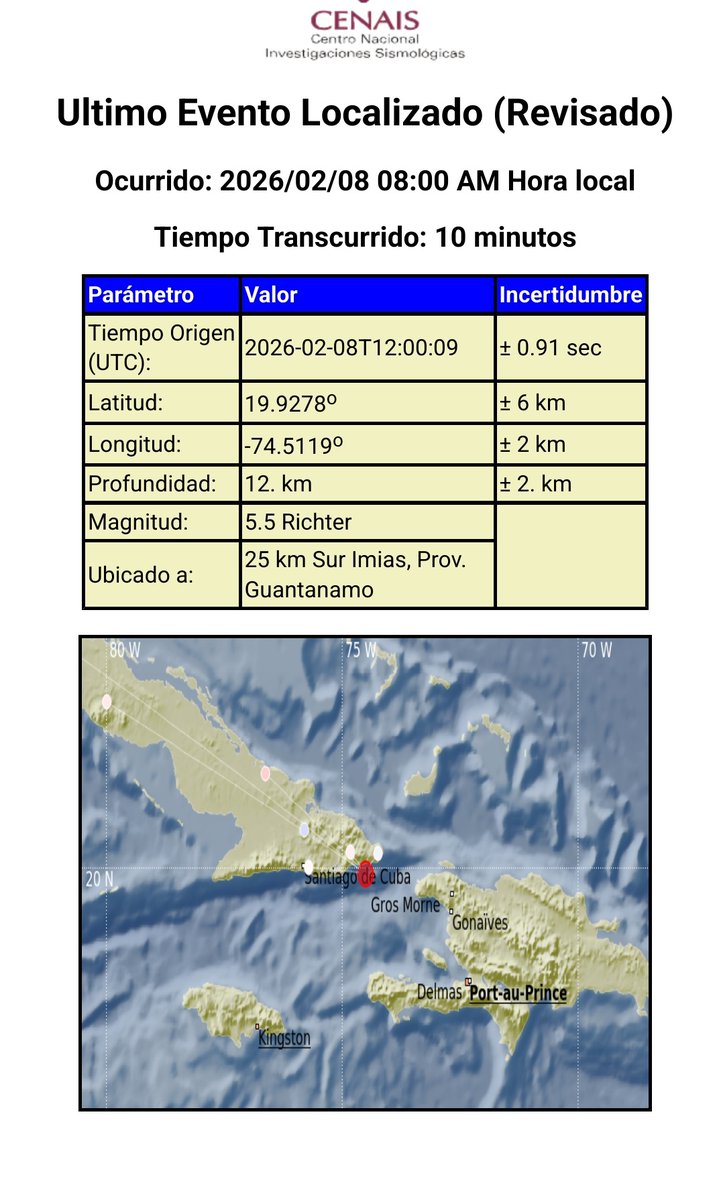 Atención Cuba. Sismo perceptible en el oriente del País.