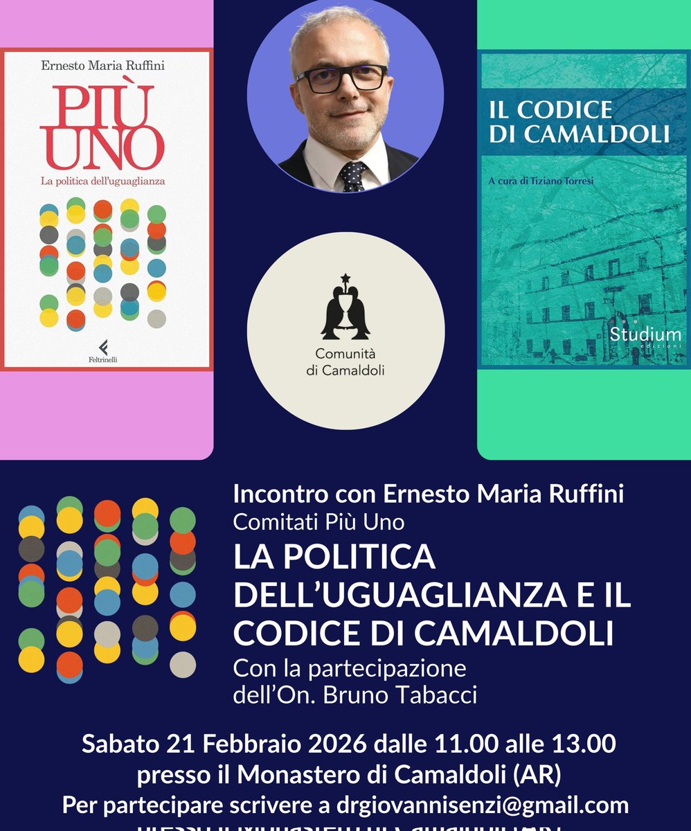 Appuntamento il 21 febbraio. <a href="/ernestoruffini/">ernestomaria ruffini</a> dialogherà sul principio di uguaglianza e sul
Codice di Camaldoli che nasceva da una scelta: pensare il futuro mentre tutto sembrava crollare.
piu.uno/la-politica-de…
