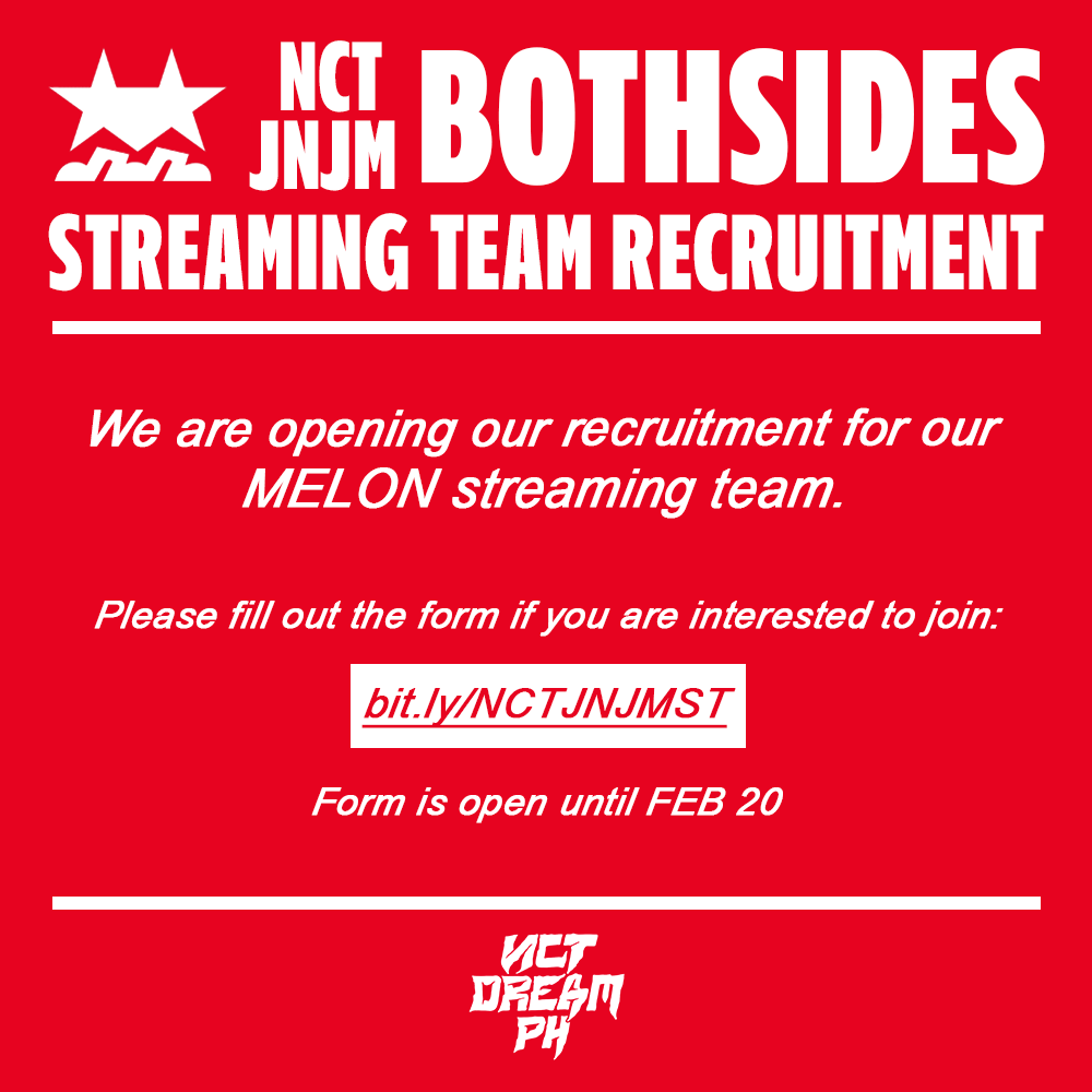 DreamiesPH's tweet photo. 📣 NCT JNJM ‘BOTH SIDES’ STREAMING TEAM RECRUITMENT 🎧

PH DREAMzens! We are now looking for volunteers to help stream #NCTJNJM_BOTHSIDES with us ❤️

For more details and to join:
✍️ https://t.co/vZmYdAI2sj

#NCT #NCTDREAM #JENO #JAEMIN #제노 #재민
@NCTsmtown_DREAM https://t.co/Y6tM9K3639