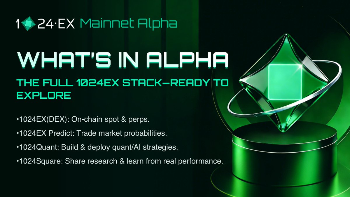 1024EX's tweet photo. Alpha isn’t one product.
It’s the full stack working as one.

DEX + Predict + Quant + Square
Explore markets, express views, deploy strategies, and learn from real outcomes.

#1024EX #1024exPredict #dex #defi https://t.co/KW69MYYjKN