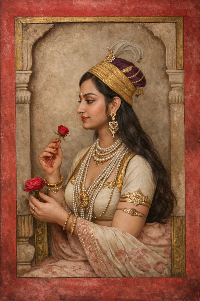 rsbaloria's tweet photo. Portrait of Rani Biloria, attributed to Manaku of Guler (c.1740 CE) - a masterpiece of Pahari art. Original artwork from CSMVS Museum, Mumbai, paired with an AI-inspired reimagining.
Where heritage meets technology.
#IndianArt #PahariPainting #AIArt https://t.co/a0YG090M41