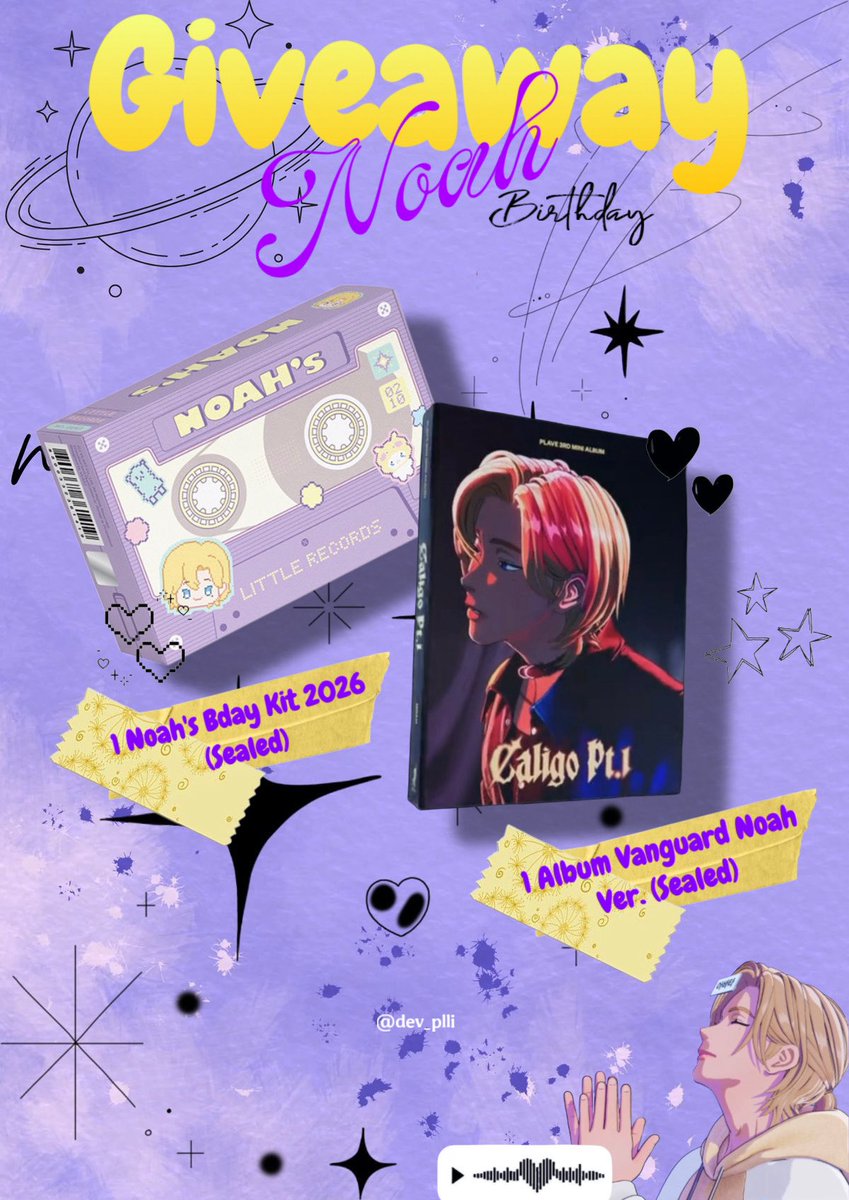 💜Noah’s Birthday Giveaway💜

to celebrate Noah’s bday &amp; my 1st anniversary as a PLLI is coming this month, aku mau ngadain GA buat PLLI yg beruntung♡

✨Prizes: check pict✨

Rules:
☆INA PLLI
☆rt &amp; like postingan ini
☆reply foto &amp; doa kamu untuk Noah

End: 10 Feb
Good luck🍀