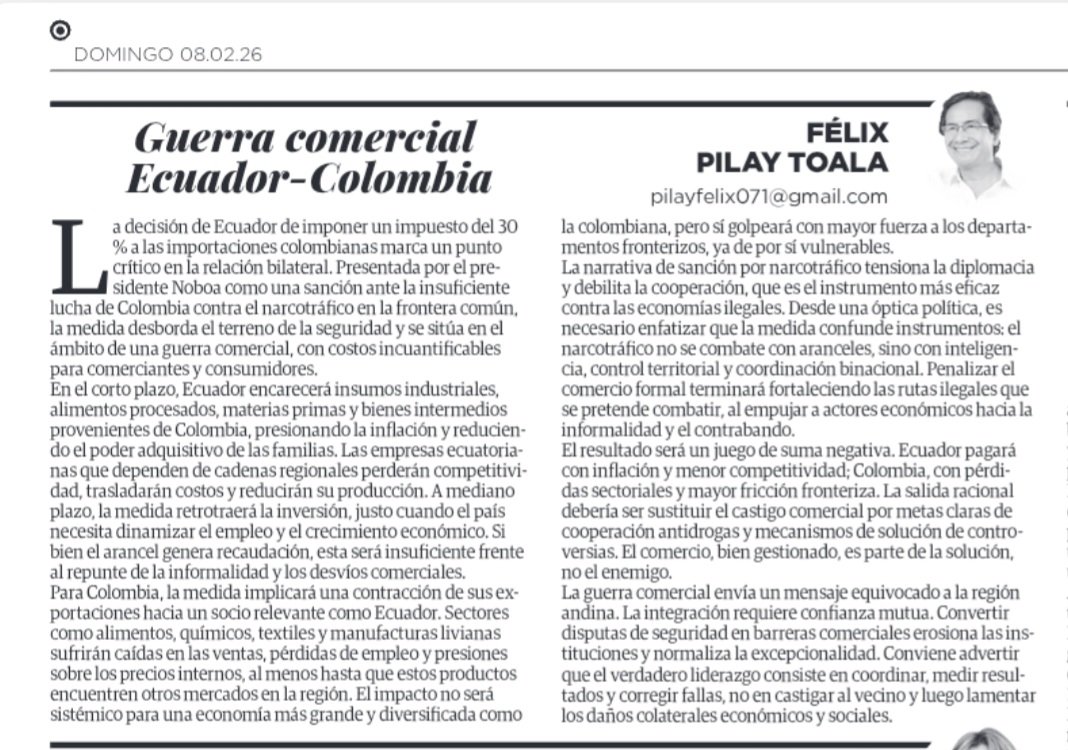 FPilay's tweet photo. Artículo publicado hoy domingo 8-2-2026 en El Diario. https://t.co/1WFi46qoxn