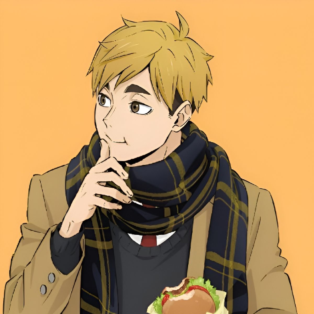 atsumu looking fondly at his brother and ofc osamu looking at his burger