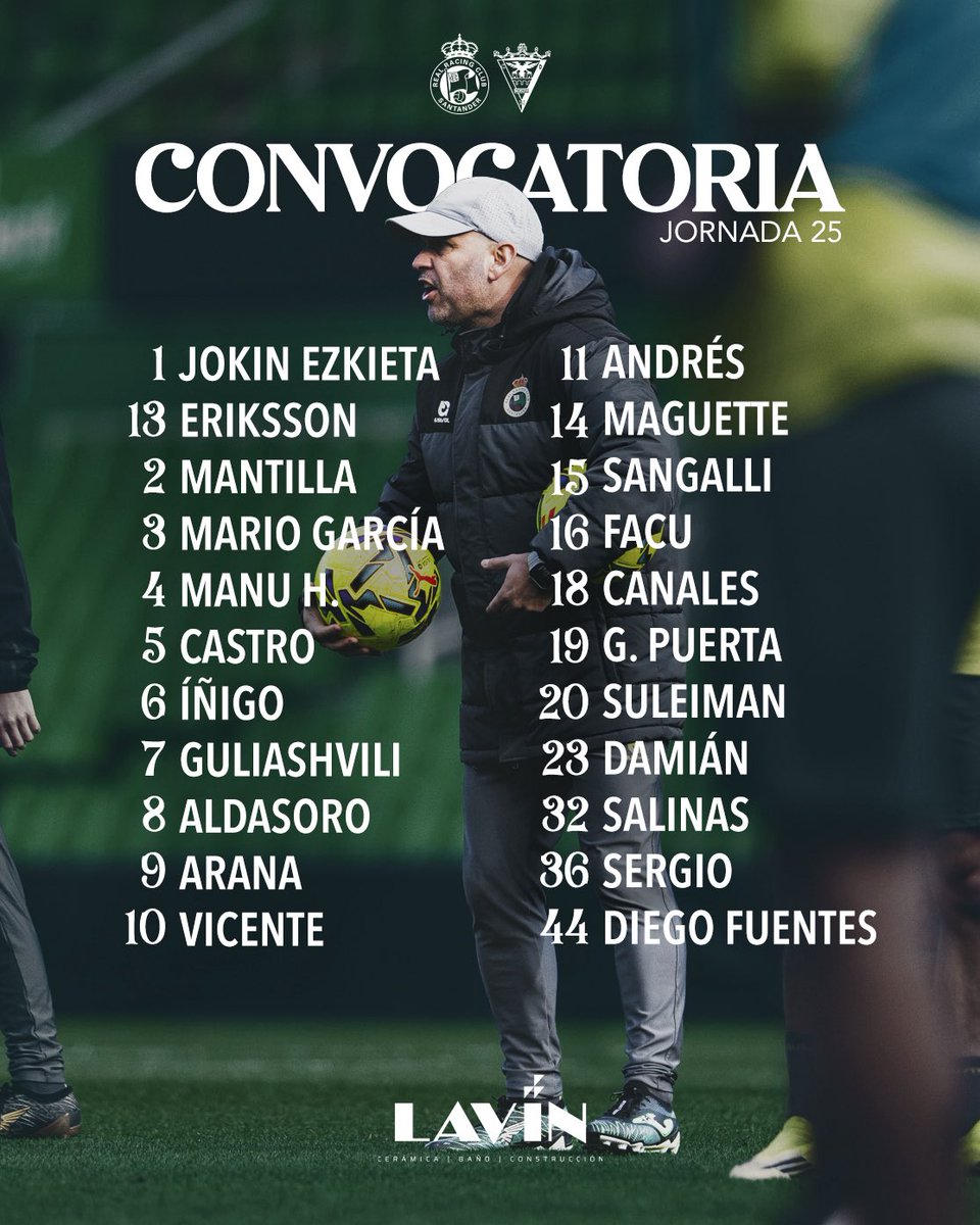 📋 CONVOCATORIA | Estos son los elegidos por José Alberto para el partido de mañana (20:30 horas) ante el <a href="/CDMirandes/">Club Deportivo Mirandés</a> 

#RacingMirandés